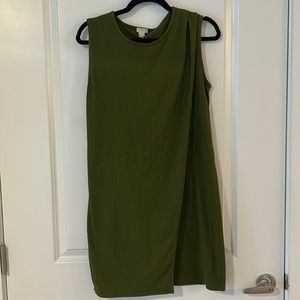 J. Crew Factory Green Sleeveless Shift Dress with Front Drape Overlay.